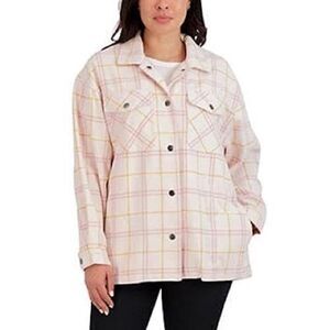 HFX Plaid Short Shacket Snap Button Down Shirt Pink Orange